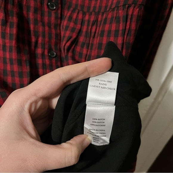 Rails Raine Garnet Ash Check Shirt Dress Long Sleeve Red Black Small K2 - Picture 12 of 13